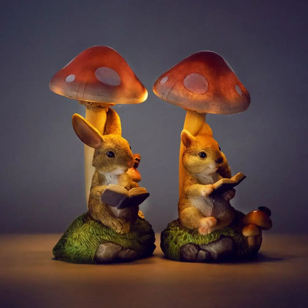 

Micro Landscape Resin Solar Mushroom Lamp Vivid Cartoon Animal Statue Light Creative Waterproof Rabbit Lawn Lamp Balcony
