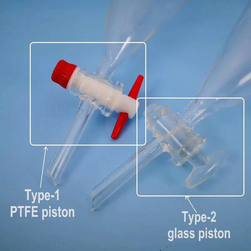 Embudo de separación de vidrio en forma de pera con boca estándar, 30ml/60ml/125ml/250ml/500ml/1000ml para experimentos de laboratorio, 1 pieza