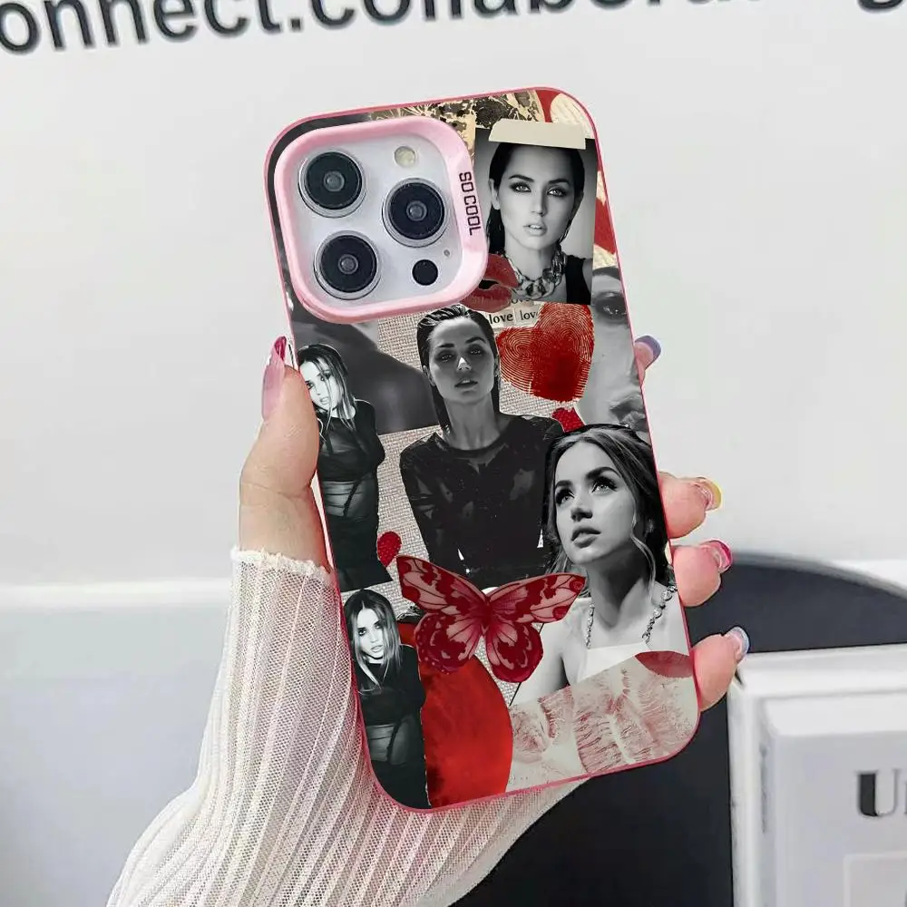 Funda para Teléfono Ana de Armas para iPhone 17 16 15 14 13 12 11 X XR XS Air Pro Max Plus, Color Rosa, Plateada y Colorida