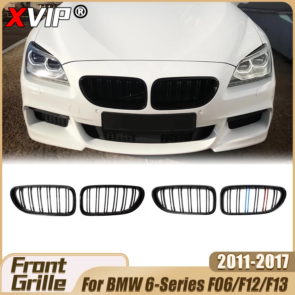 

XVIP Glossy Black Double Line Style Bumper Grille Glossy M-Color Racing Grill Upper Grill For BMW 6 Series F06/F12/F13 2011-2017