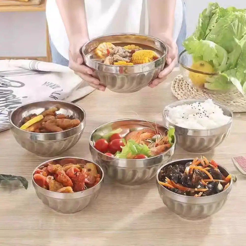 Double-layer Stainless Steel Bowl Anti Scalding Fell -resistant Soup Bowl Non -broken Korean Style Canteen Bowl Children
