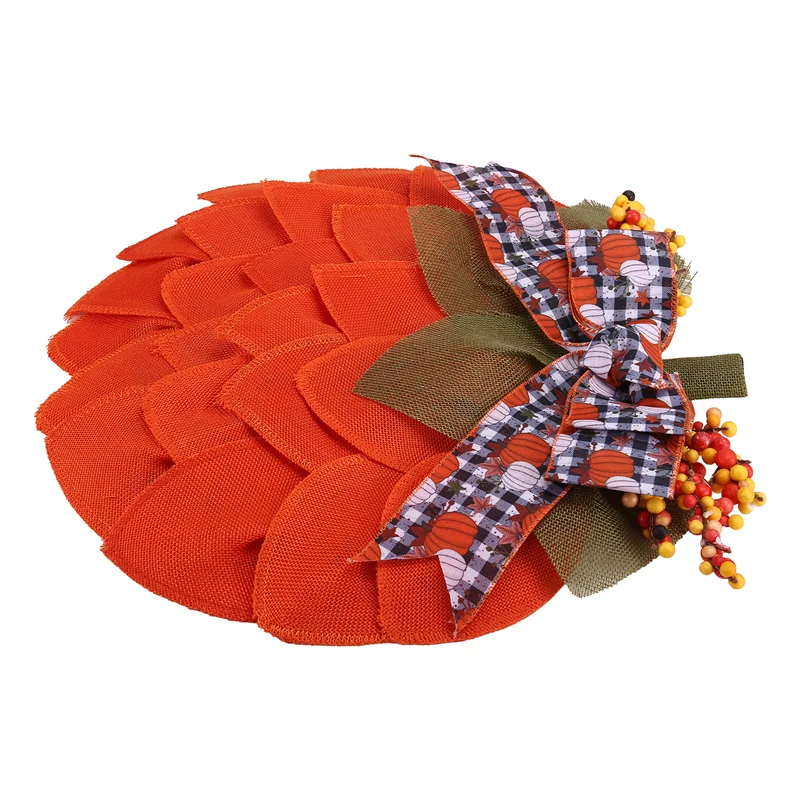 ABFI Farmhouse Pumpkin Wreath Pumpkin Door Hanger Burlap Mesh Pumpkin For Autumn Fall Halloween Thanksgiving Wall Decor