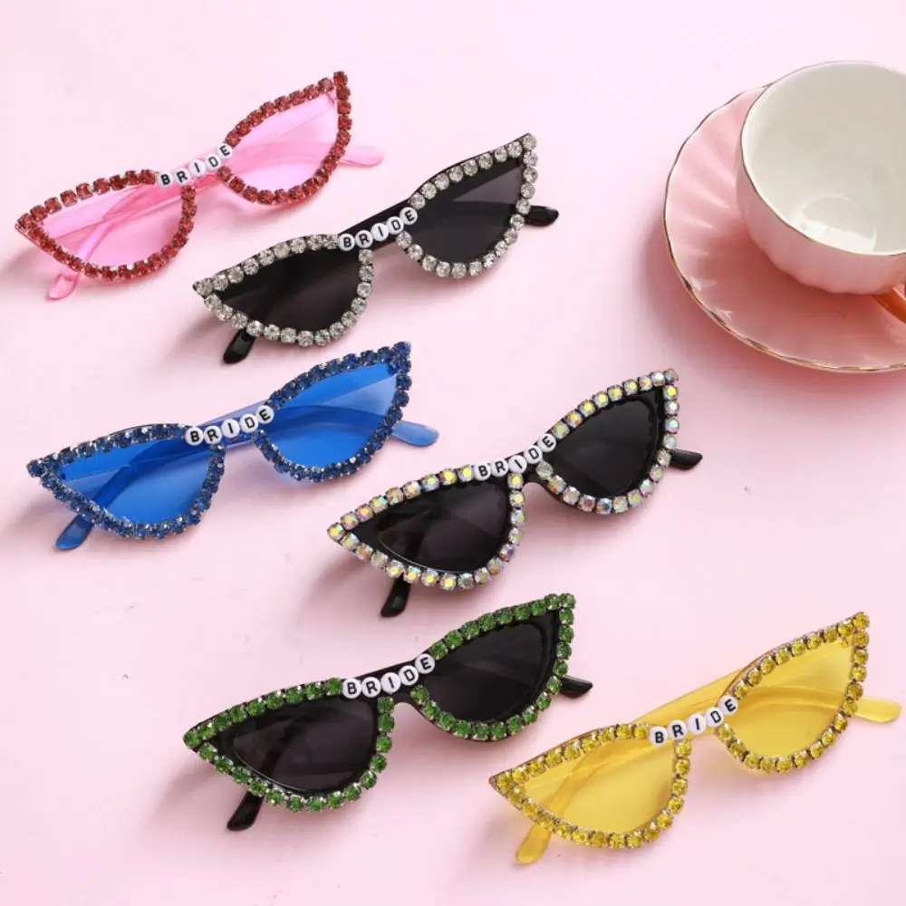 Cat's Eye Frame Bridal Sunglasses Rhinestone Decoration Travel Black Shades Glasses Outdoor Sun-Protective Bride Eyewear