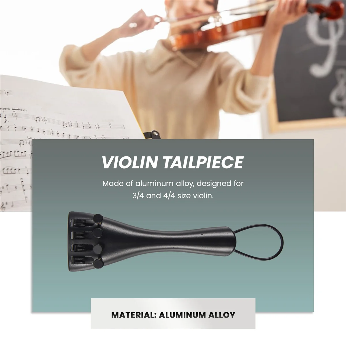 3/4 4/4 Violin Fiddle Tailpiece Hill Style with 1pcs Tailgut Tailcord 4 Fine Tuners Aluminum Alloy Strong