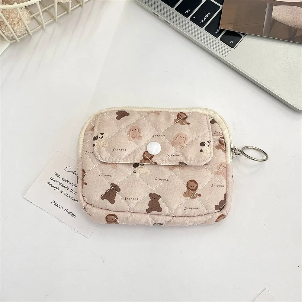 

Kawaii Floral Coin Purse Cartoon Printing Multifuctional Small Makeup Lipstick Bag Card Holder Korean Style