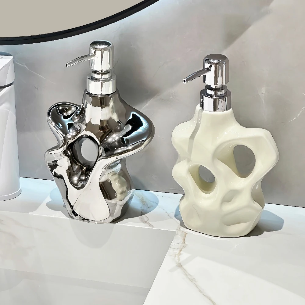 Nordic Irregular Ceramic Emulsion Bottle Creative Stone Shower Gel Shampoo Water Bottle Modern Bathroom Decoration Accessories