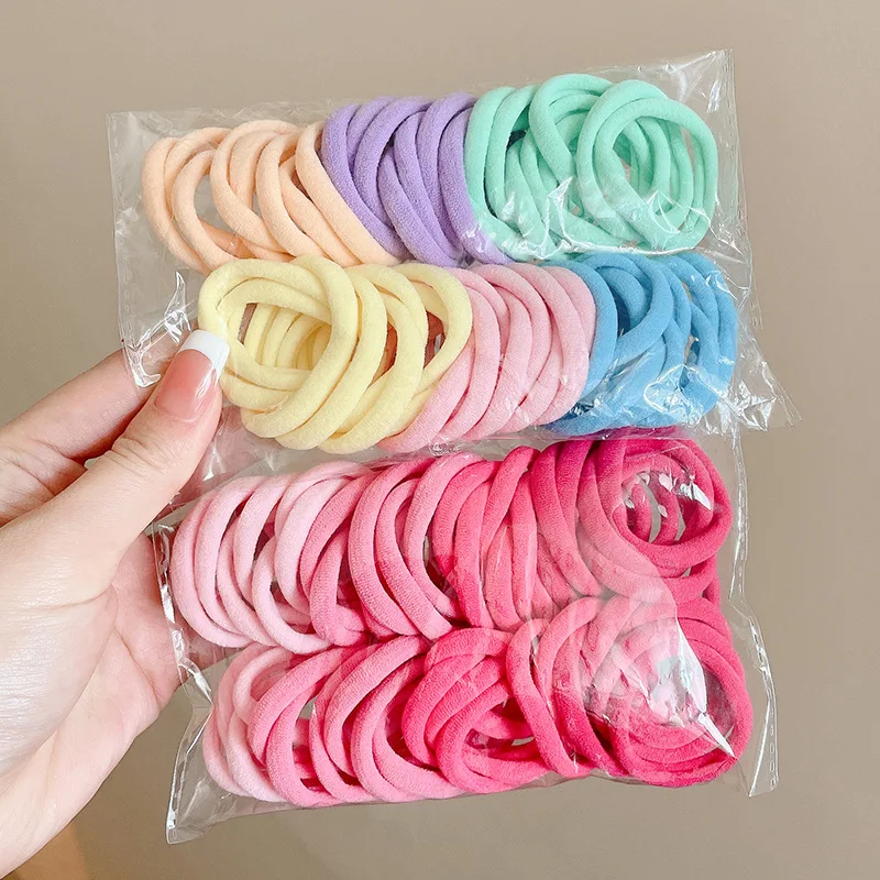 50 ชิ้นที่มีสีสันผมยืดหยุ่นสําหรับผู้หญิงผมหางม้าถือ Scrunchie ยาง Band Basic ไนลอนผมวงผมหญิงอุปกรณ์เสริมผม