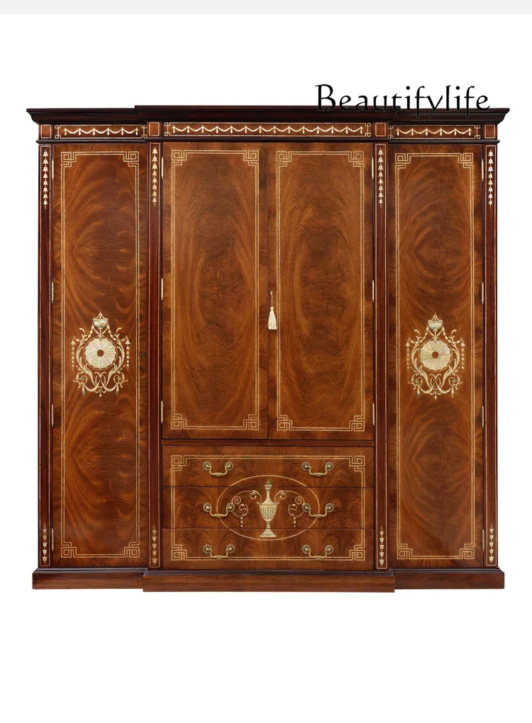 Wardrobe British four-door wardrobe European-style villa solid wood inlaid shell La Casa neoclassical wardrobe