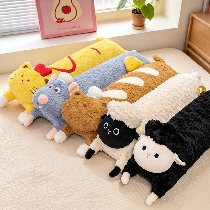 Creative Cartoon Cheese Mouse Long Plush Toys Soft Stuffed Animal Lovely Baguette Kitten Doll Kids Gifts Sofa Cushion Home Decor