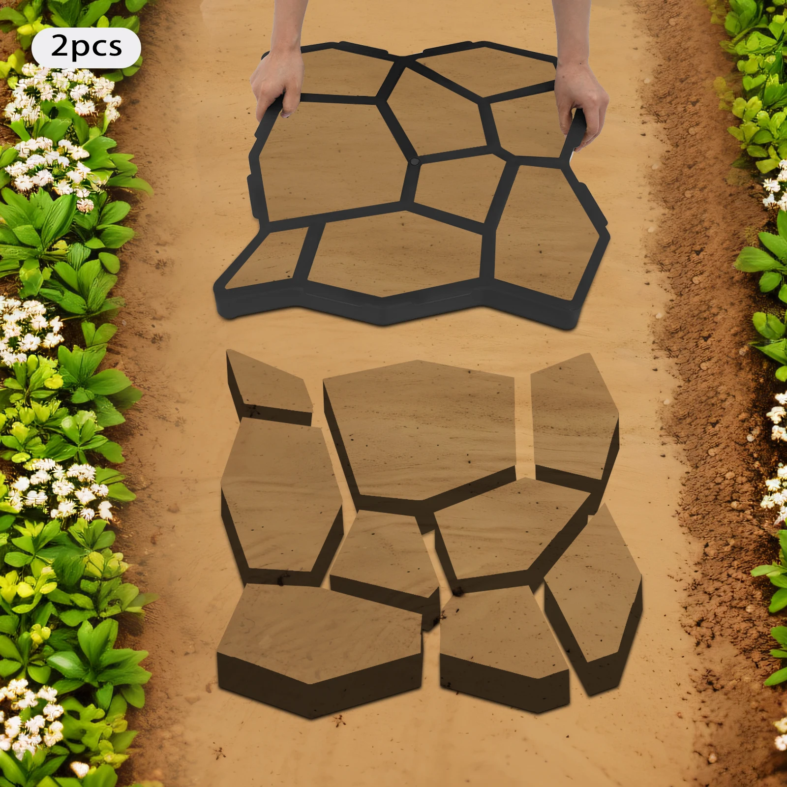 Imagen 4: 2 paquetes de moldes de hormigón para pavimento, pavimentación, 50x50cm, para patio, entrada, acera, impresión de pasarela DIY