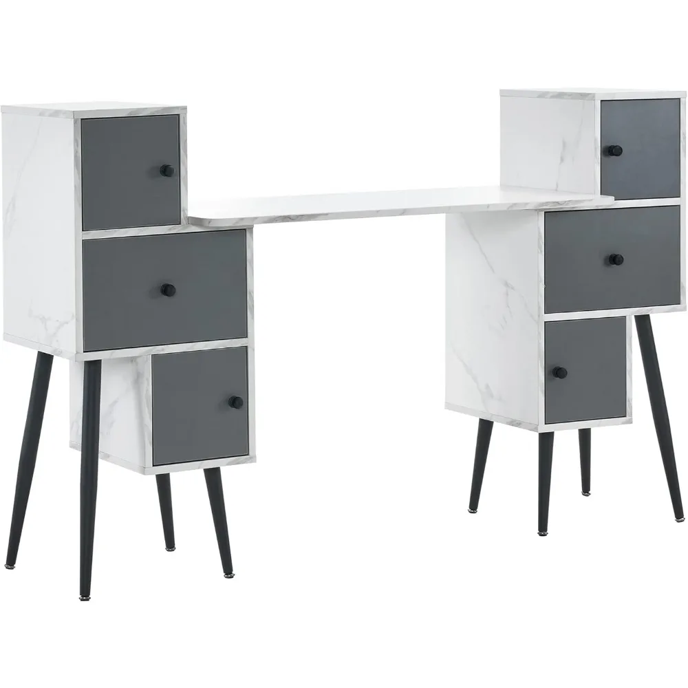 

Manicure Table Nail Desk with Drawers Beauty Makeup Storage Salon Station with Cabinets and Storage 2677 (White& Grey)