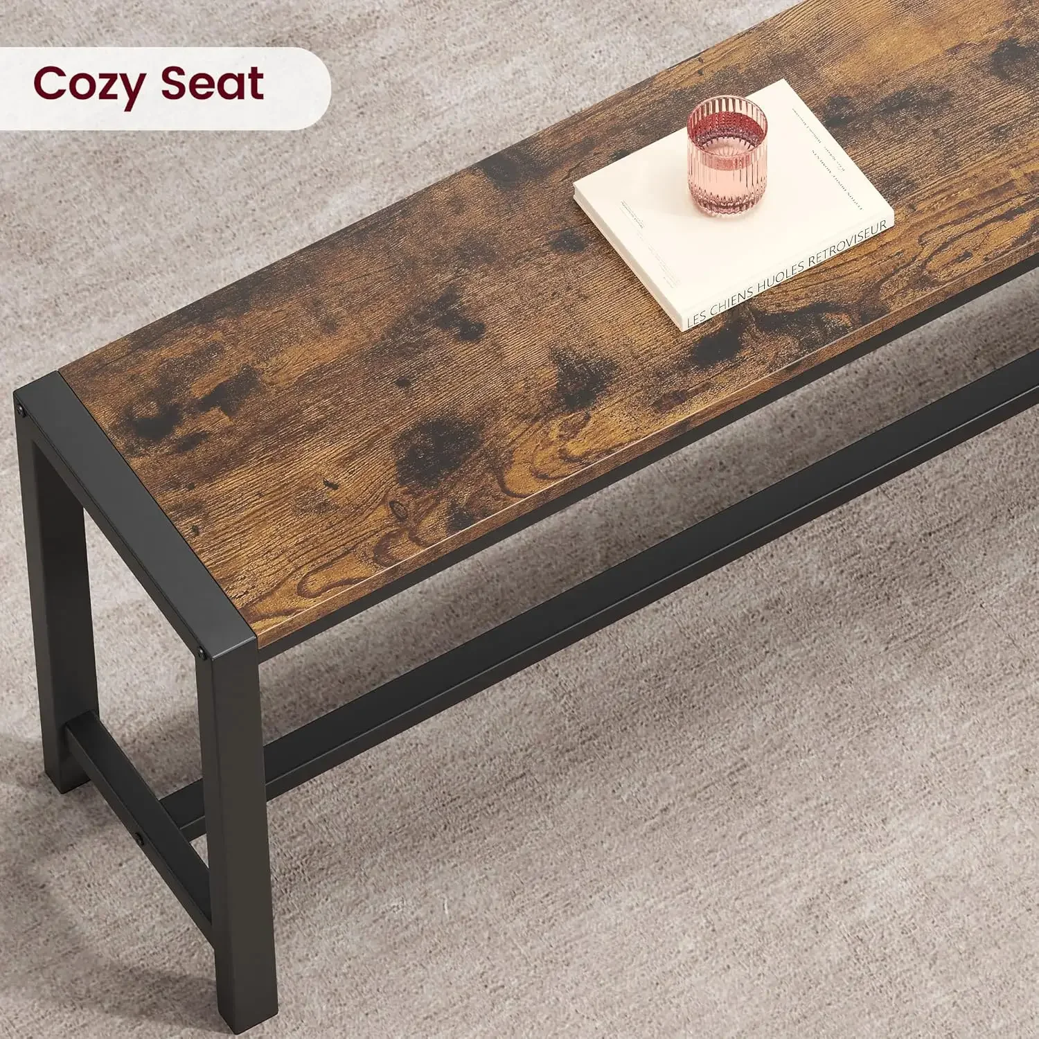 Conjunto de mesa de jantar para 4, mesa de cozinha com bancos, conjunto de mesa de jantar retangular com 2 bancos de madeira de metal