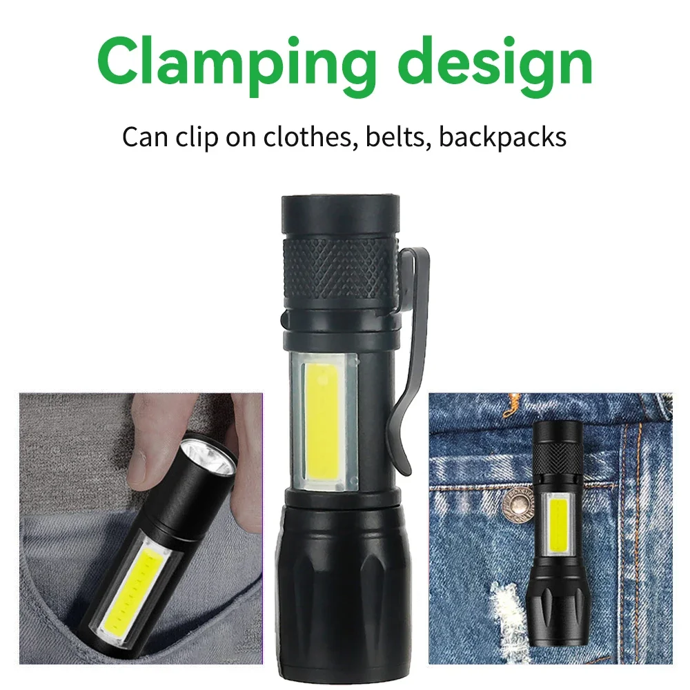 Mini Rechargeable LED Flashlight Use XPE COB Lamp Bead Double Light Source Flash Light for Adventure Camping Fishing Mountaineer