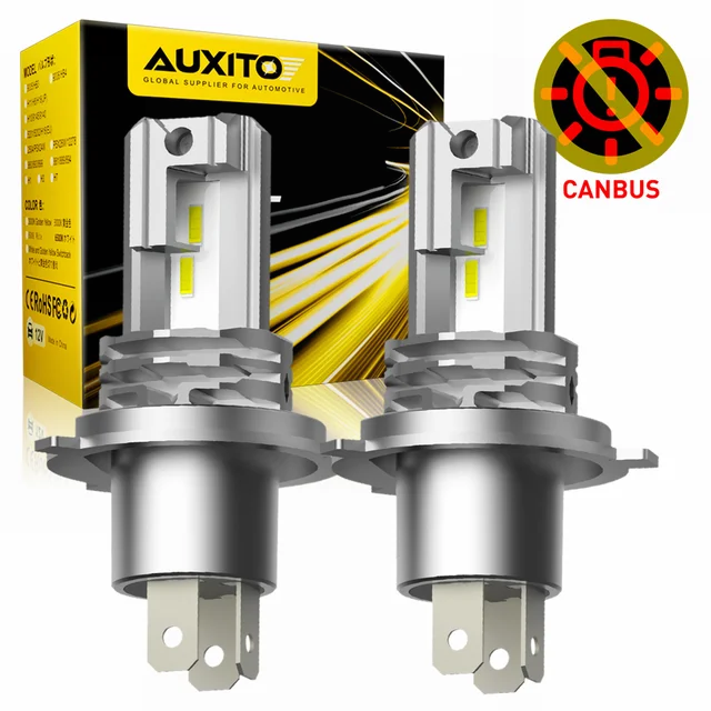 AUXITO 1/2X H4 LED Canbus Reflektory 12V 9003 HB2 Hi/Lo Beam Reflektor motocyklowy Bezwentylatorowa żarówka LED H4 do Lada Honda Toyota Ford