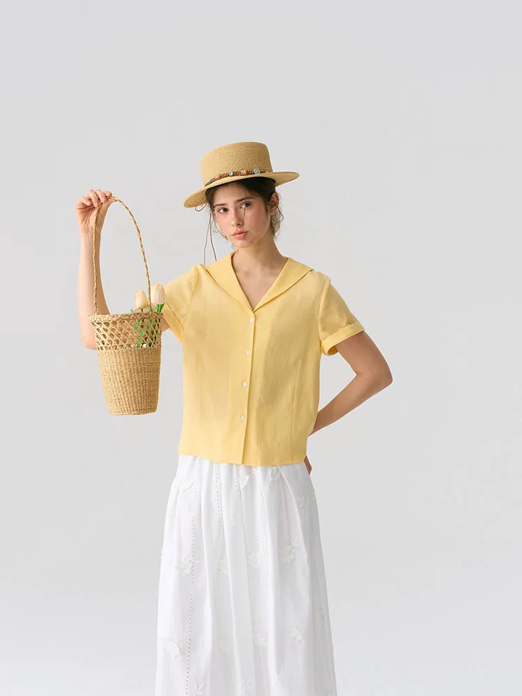 

Женская рубашка Bruland Chrysanthemum Spring Summer, элегантный уникальный желтый топ с короткими рукавами, стильный повседневный фасон, стандартная длина