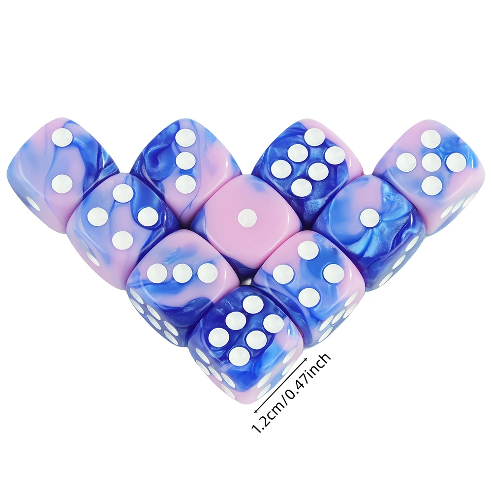 12mm Rounded Corner Dice of 10, Mixing Color D6 Dice for Poker Game TRPG Entertainment Board Game