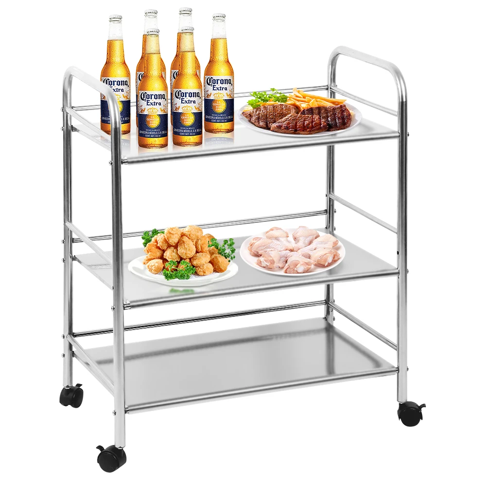 Carrello da portata 61x36x75 cm in acciaio inox 3 ripiani carrello da cucina carrello da trasporto per cucine ristoranti o hotel