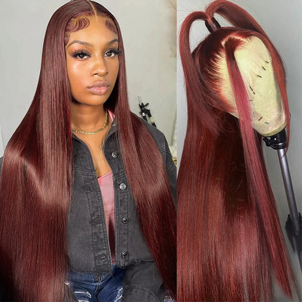 

Reddish Brown 13x6 Lace Front Wigs Straight 13x4 Transprarent Lace Frontal Wigs 4x4 Closure Wigs Brazilian Pre Plucked Wigs