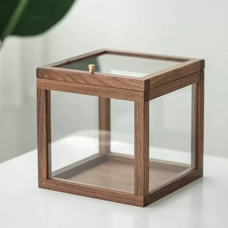 Solid wood rack Wenwan display cabinet, desktop coffee table storage box, transparent tea set, cosmetics sundries storage cabine