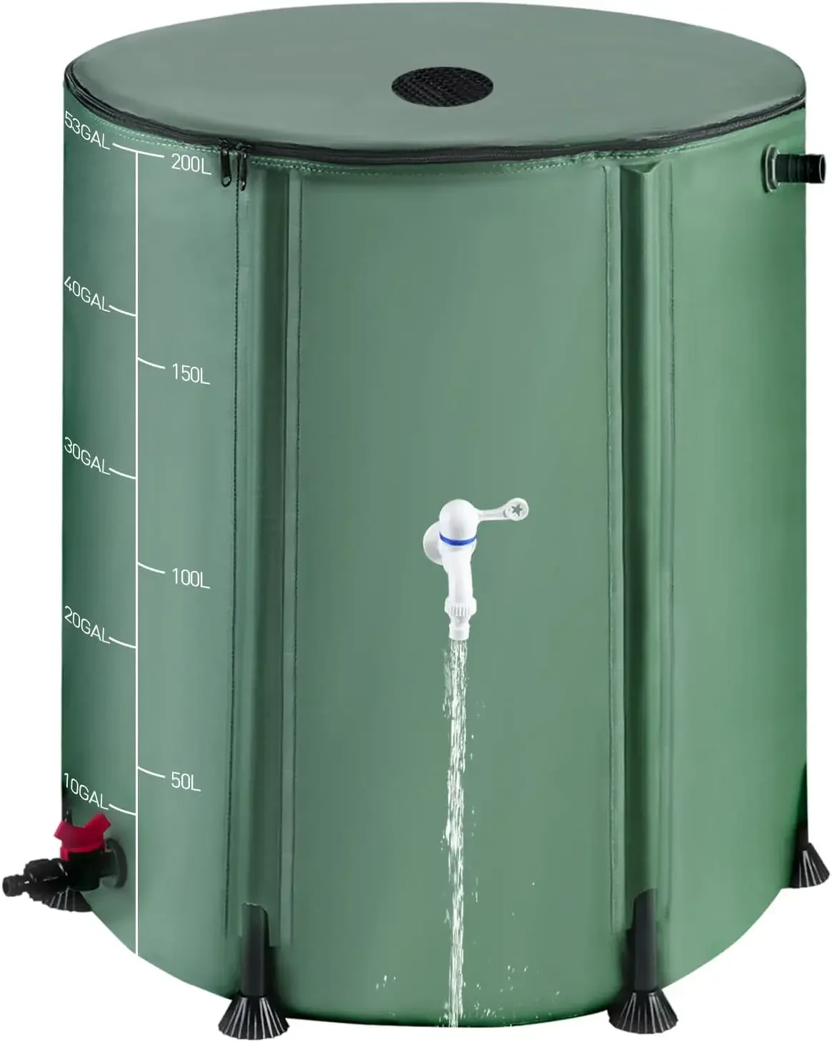 53 Gallon Collapsible Rain Barrel with Zipper Open and 12 Poles | 200L Protable Rainwater Collection System Kit,1000D Oxford,Rai