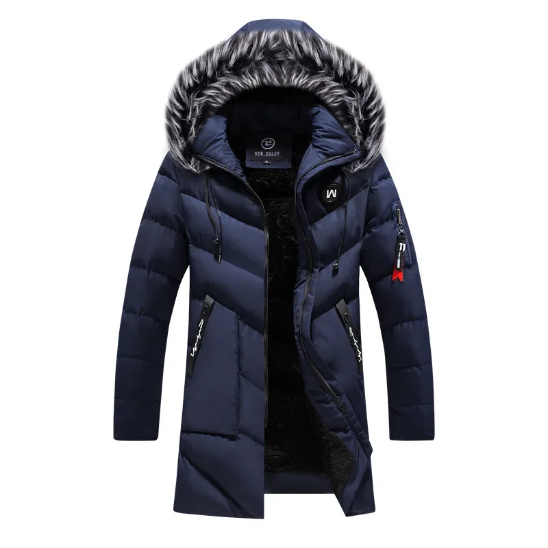 

Thick Fleece Winter Jacket Fashion Fur Hooded Warm Cooton Parka Male Solid Cotton Outwear Coats Men's Windbreaker Plus Size
