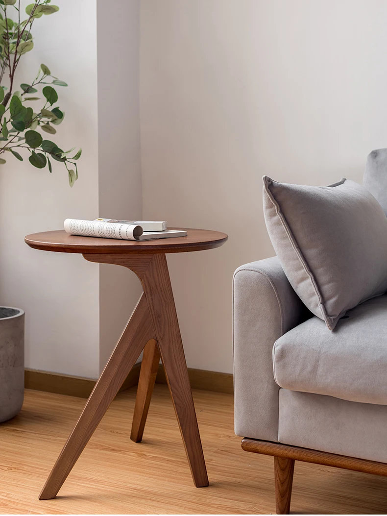 Tabouret d'Appoint en Bois Naturel, Petite Table Basse Ronde