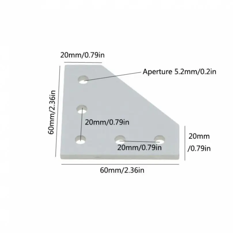 2020 Series 5 Hole L Shape 90 Degree Corner Bracket Outside Joint Plates for 20 x 20mm Series Aluminum Extrusion Profile