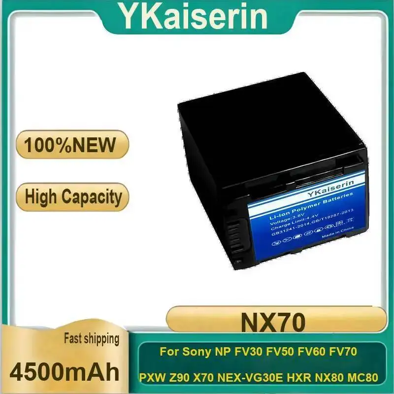Video Camera Battery NX70 4500Mah For Sony NP FV30 FV50 FV60 FV70 Pxw Z90 X70 Nex-VG30E Hxr NX80 MC80