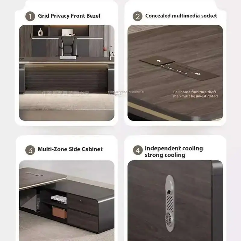 

Luxury Smart Office Desk Built-in Docking Station Design Management System Wireless Charging Bureau De Direction Furniture