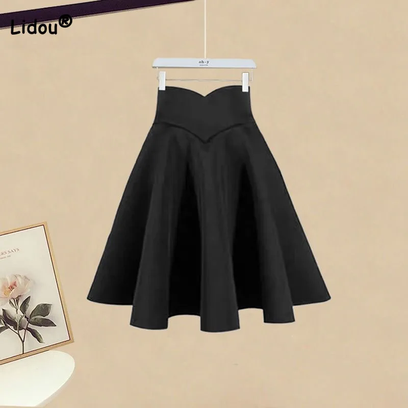 Female Korean Simplicity High Waist Solid Color Skirt 2023 Spring Autumn Fashion Women\'s Clothing All-match Loose Ruffles Skirts