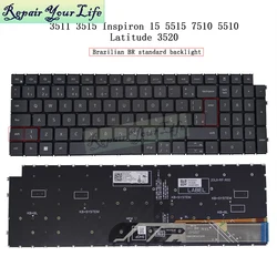 Turkish PT-BR Brazil Backlit Keyboard for Dell Inspiron 15 3510 P112F, 3511 3515 3525 5510 P106F, 5515 5518 7510 Brazilian Light