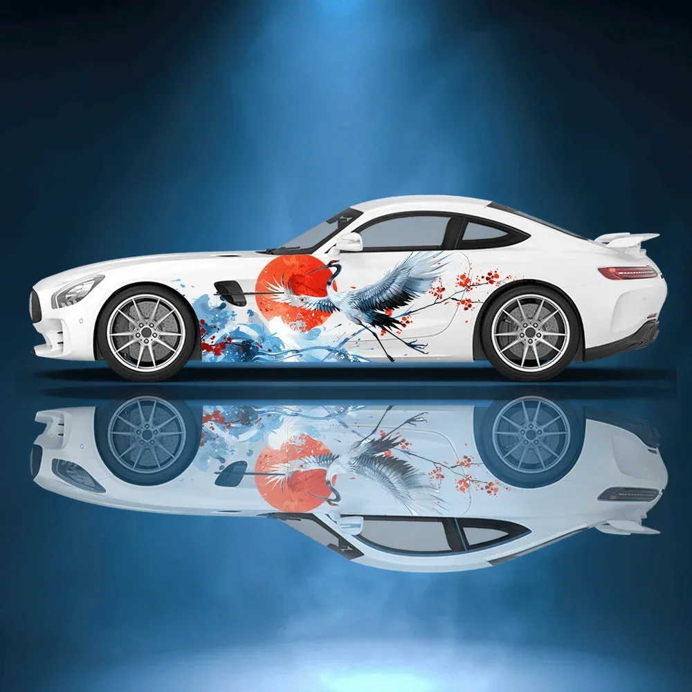 

Синяя волна, белый журавль, цветение сливы, автомобильные виниловые обертки, наклейка из ПВХ, защита от царапин, подходит для грузовиков, внедорожников, декора, автоаксессуары