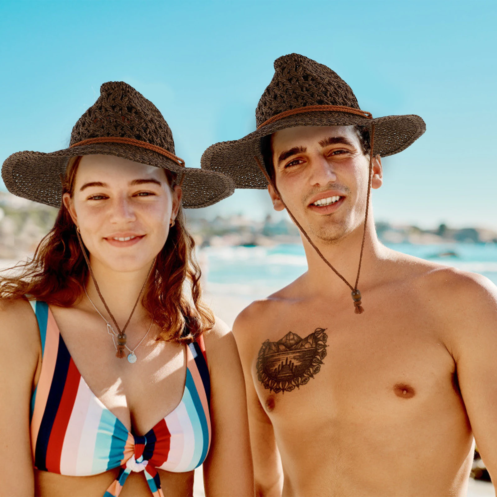 

1pc Cowboy Sun Block for Beach Summer Lightweight Breathable Wide Brim Curved Design Western Style Comfortable Portable Elegant