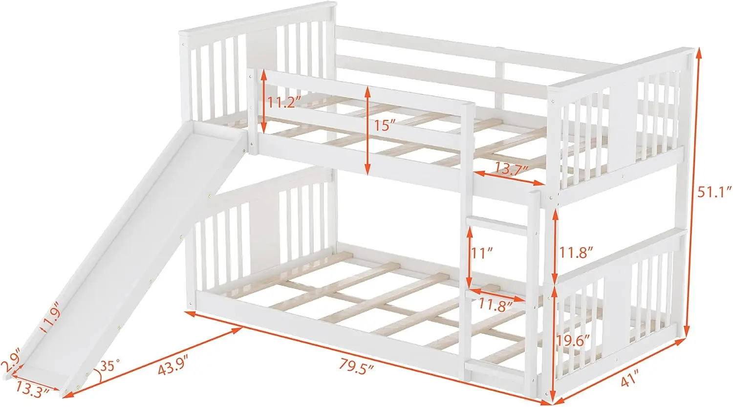 Beds with Slide for Kids Toddlers Twin Over Twin Wooden Bunk Bed Frame Built-in Ladder Guard Rails Boys Girls Dormitory Bed