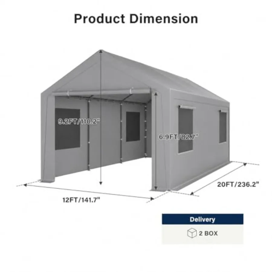 Feet Carport, Heavy Duty Car Canopy with Roll-up Windows, Garage Storage Tent Shelter with Removable Sidewalls and Doors, for B
