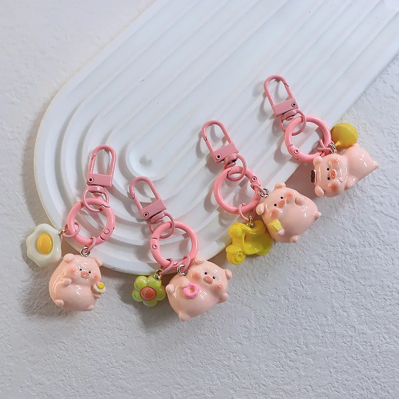 Creative Cartoon Cute Pink Color Pig Key Chains Colorful Fashioon Resin Key Ring Car Handbag Accessorie Decoration Jewelry Gifts