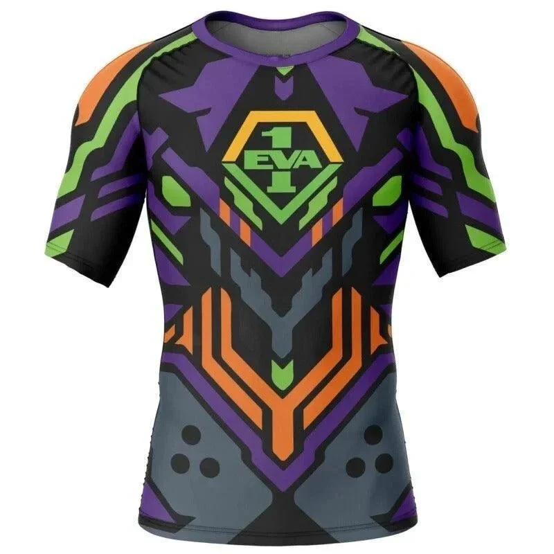 Evangelion Rash Guard Diving T-Shirt Shorts BJJ Boxing MMA Swimwear Men Summer Short Sleeve Surf Clothing Women GYM Tops Sports