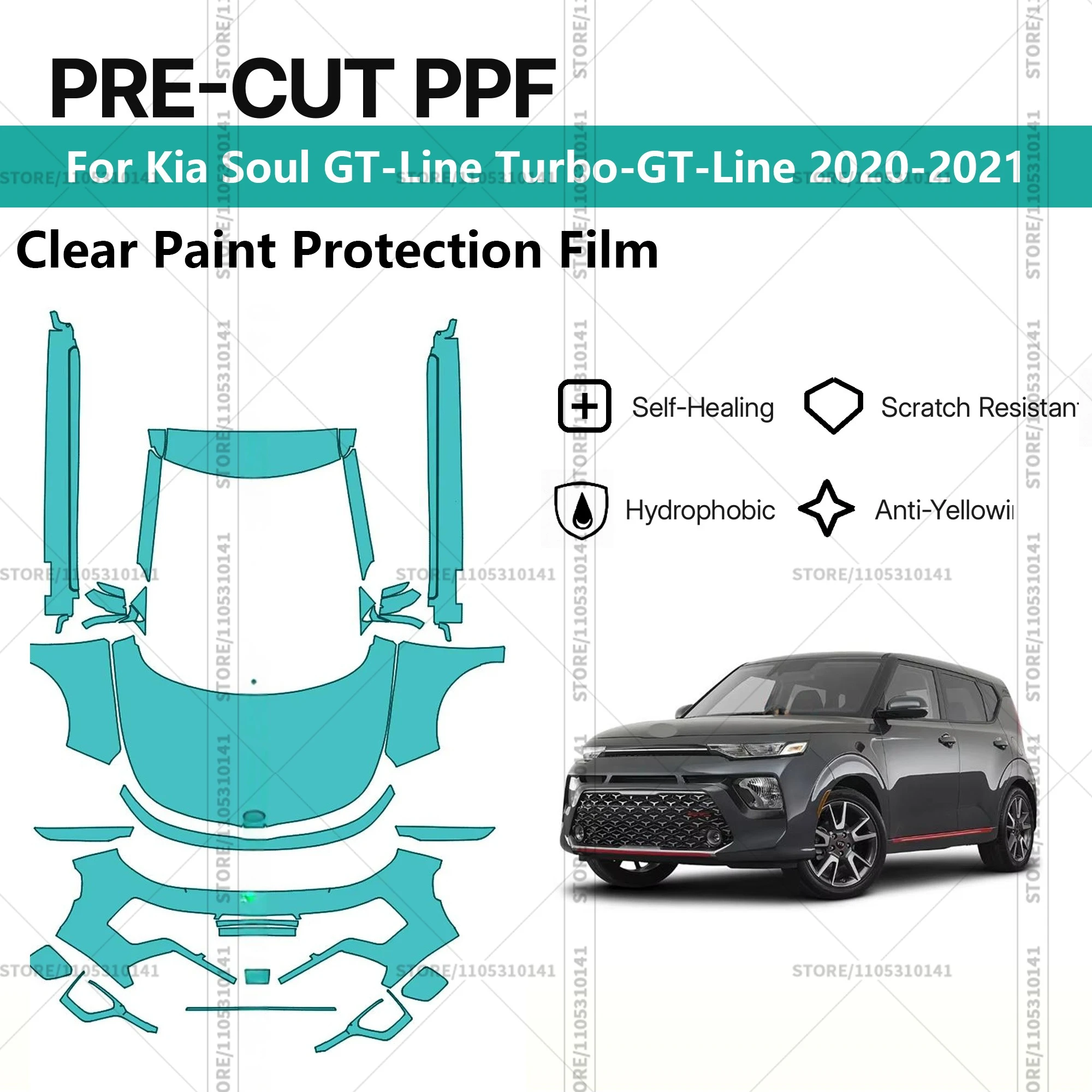 

Предварительно нарезанная защитная пленка PPF, прозрачная автомобильная пленка, профессиональная автомобильная пленка PPF для Kia Soul GT-Line Turbo-GT-Line 2020-2021