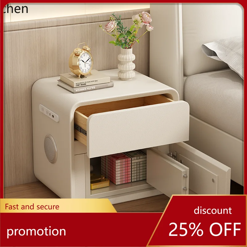 

HT bedside safe integrated smart safe cream wind simple bedroom small bedside cabinet