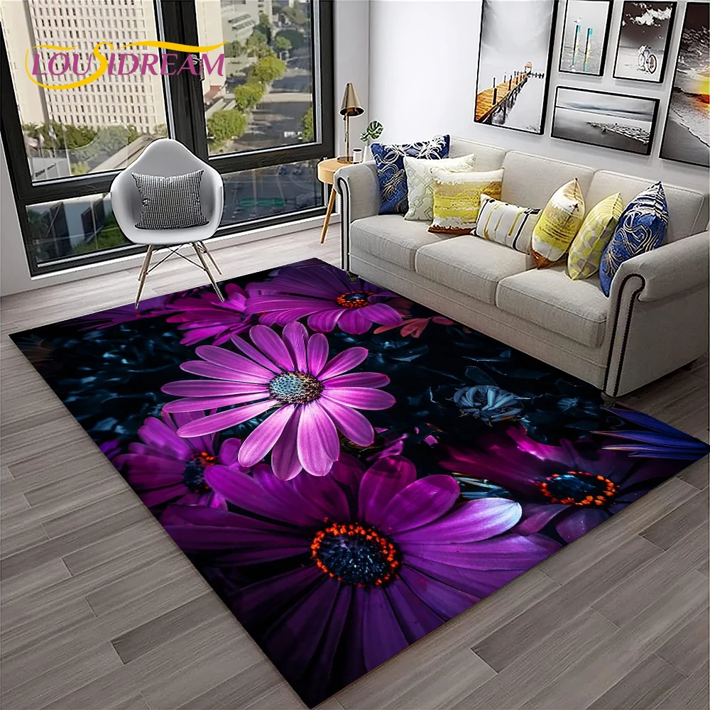 3D Daisy Nordic Sun Flowers HD Carpet Rug for Home Living Room Bedroom Sofa Doormat Decor,kids Play Area Rug Non-slip Floor Mat