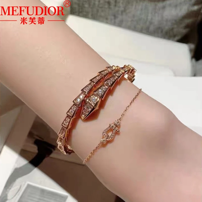 

S925 Sterling Silver White/Rose Gold Snake shaped Bracelet Moissanite Full Diamond Gemstone Women's Bracelet Luxury Jewelry Gift