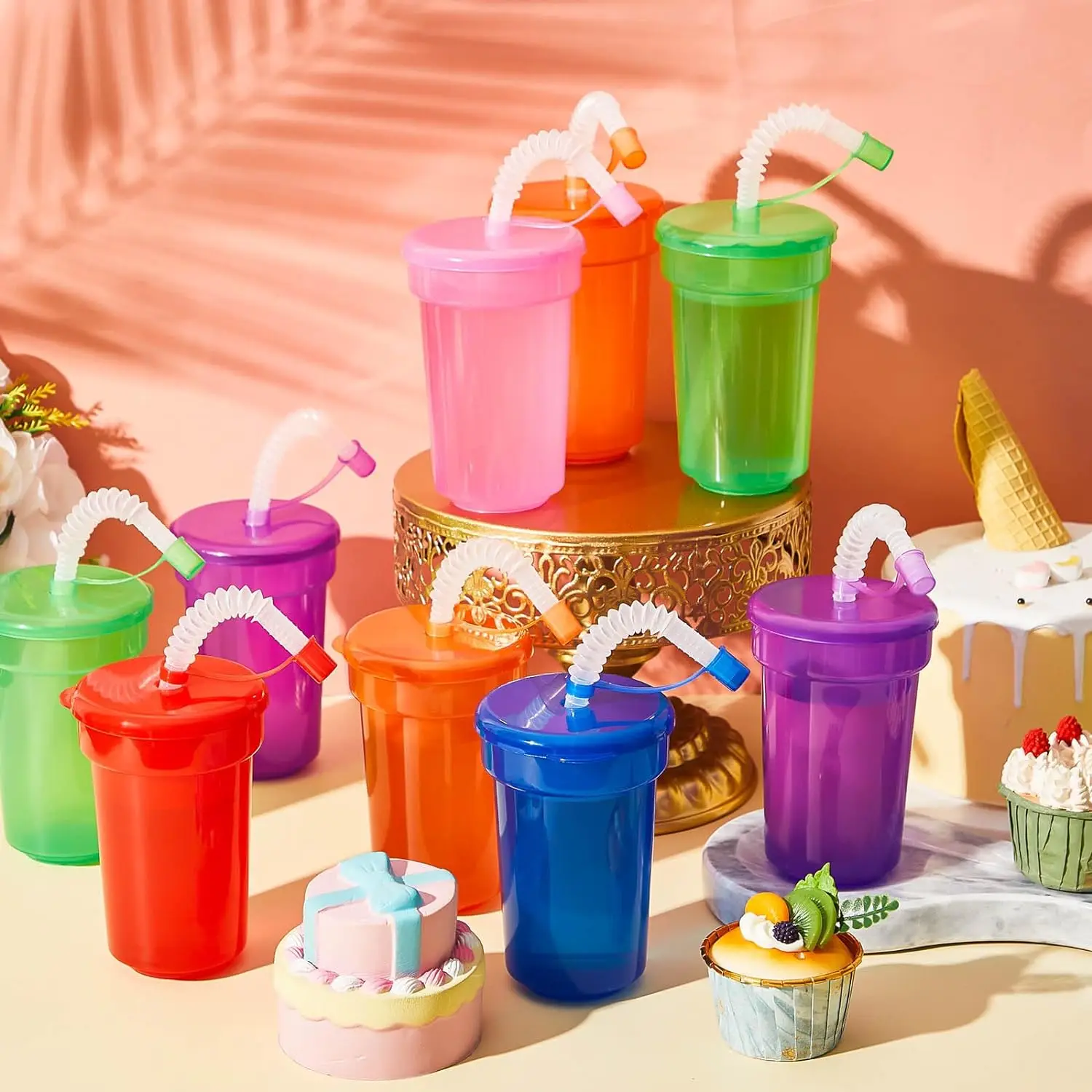 

1/2/4Sets Expandable Siphon Straw Cup 6 Color Plastic Juice Mug with Leakproof Lid Portable Travel Home Kids Water Bottle Cup