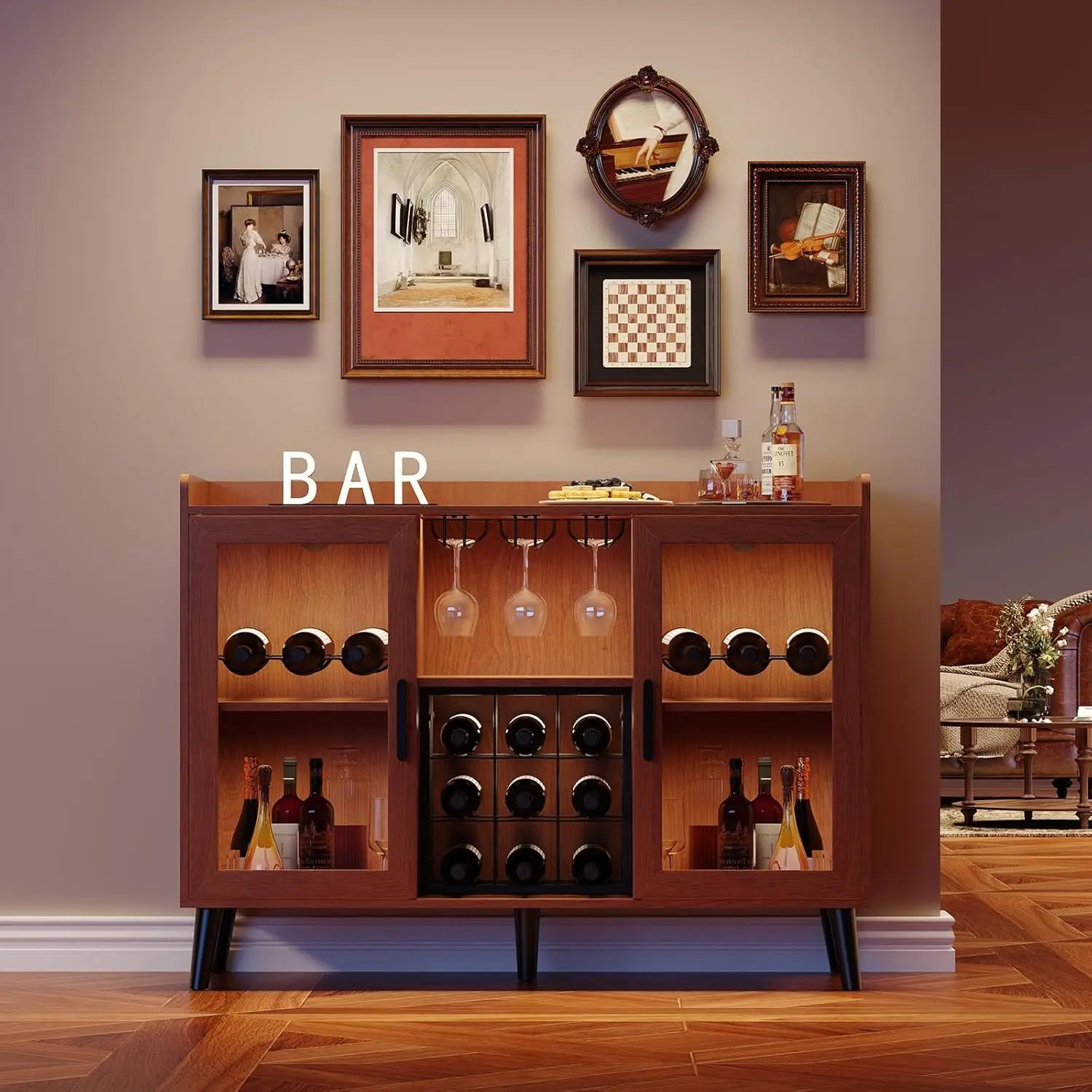

Wine Bar Cabinet with Storage and LED Light - Liquor and Coffee Cabinet Bar for Home - Small Bar Cabinet with Glass, Customized