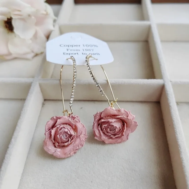 

Multicolor Immortal Rose Flower Earrings Elegant Hoop Earrings With Rose Epoxy Resin Dried Rose Earrings Natural Floral Jewelry