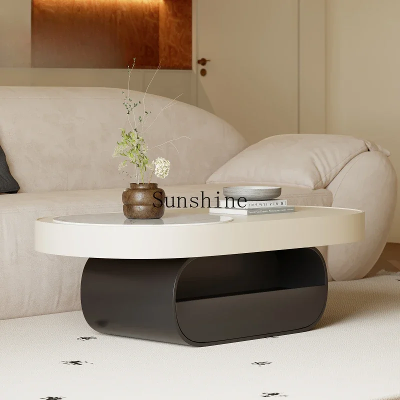 

French living room coffee table oval simple modern rock slab coffee table