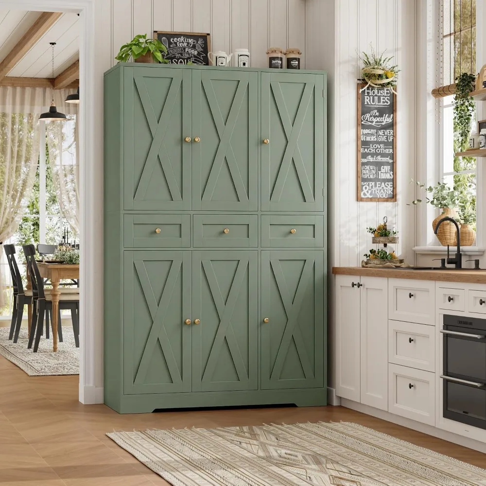 Modern Farmhouse Kitchen Pantry Storage Cabinet, 67" H Kitchen Pantry Cabinet with Barn Doors and Shelves, Customized