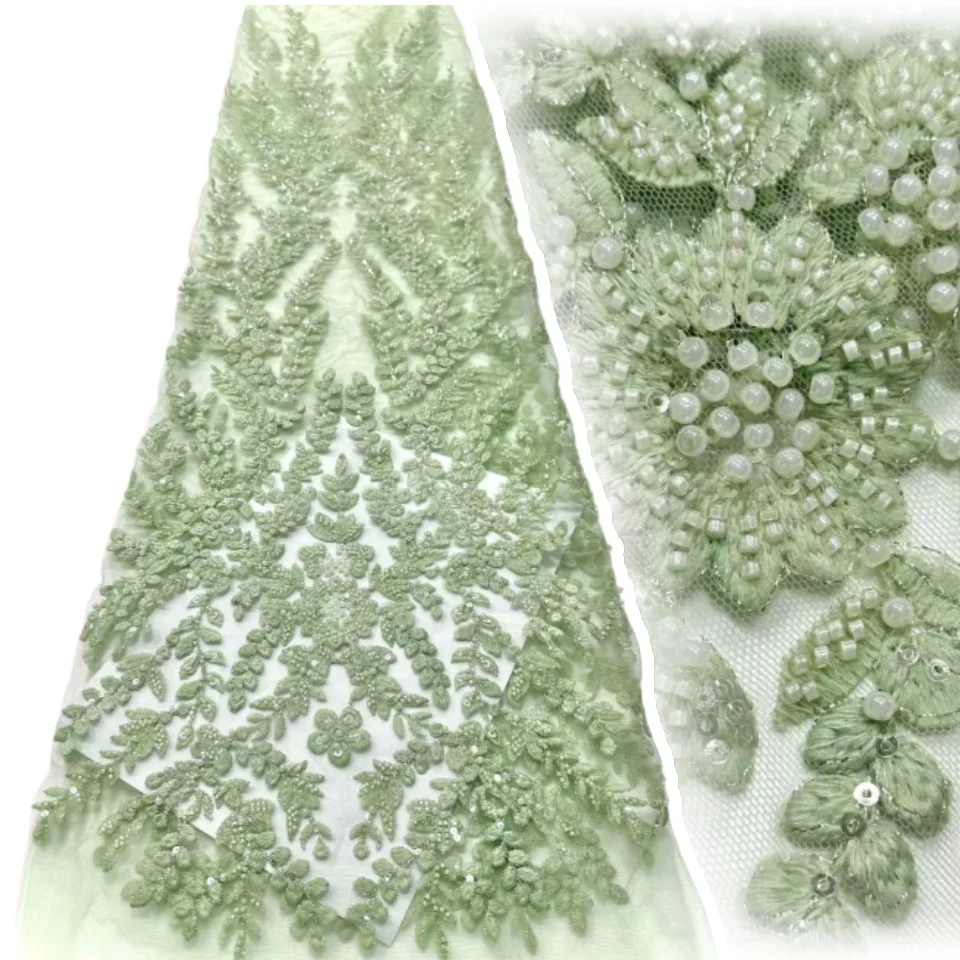 

Модная французская цветочная кружевная ткань 2025, высокое качество, нигерийская африканская кружевная ткань с вышивкой бисером, женское платье, шитье TP1702