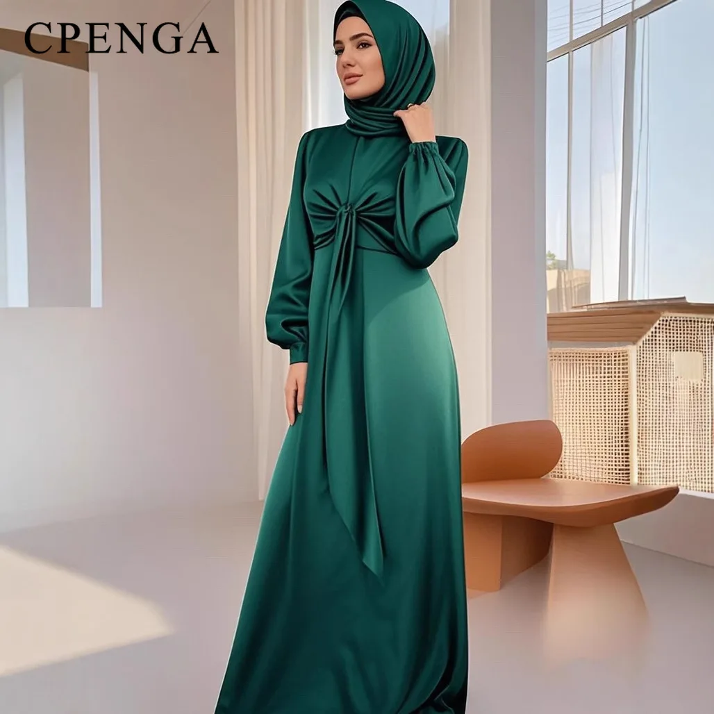 Ramadan อาหรับมุสลิมผู้หญิงเจียมเนื้อเจียมตัวชุดดูไบซาติน Abaya อิสลามเสื้อผ้าวันหยุดชุดเดินทาง 2025 ตุรกี Robe