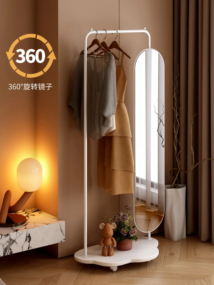 

Cream wind mirror hanger integrated 360 rotating dressing mirror movable floor to ceiling coat rack bedroom entrance