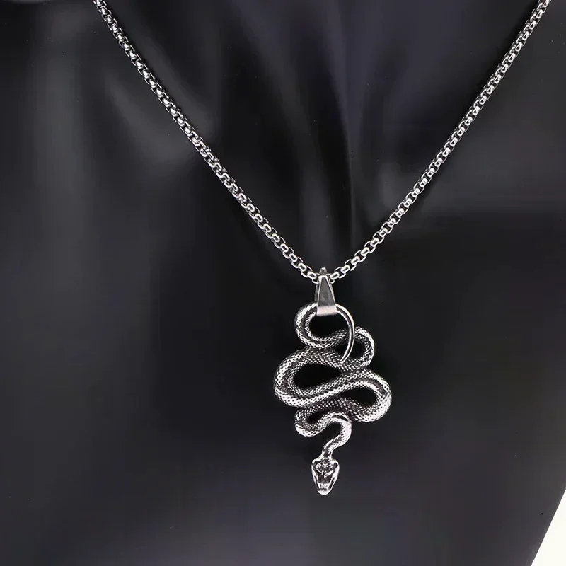 Fashion Retro Gothic Snake Pendant Necklace For Mens Stainless Steel Animal Pendants Chain Punk Biker Jewelry Creative Gift